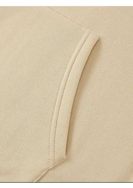 Çiçek Sulu Boyalı Arkası Baskılı Kapüşonlu Cepli Içi Yünlü Bej Sweatshirt indirimleri