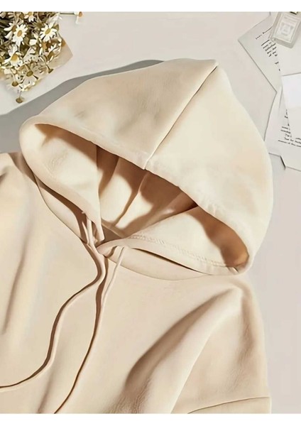 Artric Monkeys Baskılı Kapüşonlu Cepli Içi Yünlü Bej Sweatshirt modelleri