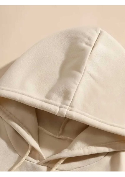 Dior Ayı Baskılı Kapüşonlu Cepli Içi Yünlü Bej Sweatshirt modelleri