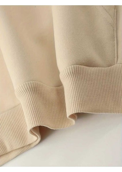 Pi Sayısı Baskılı Kapüşonlu Cepli Pamuklu Bej Sweatshirt modelleri