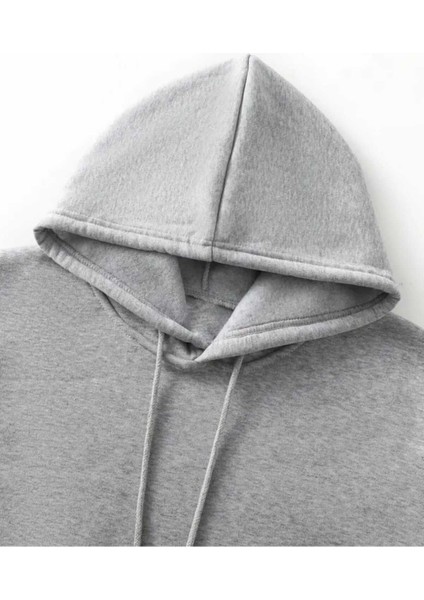 The Boston Est Baskılı Kapüşonlu Cepli Içi Yünlü Gri Sweatshirt modelleri