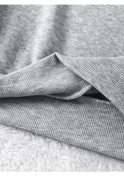 Yedili Kurdele Baskılı Kapüşonlu Cepli Pamuklu Gri Sweatshirt indirimleri
