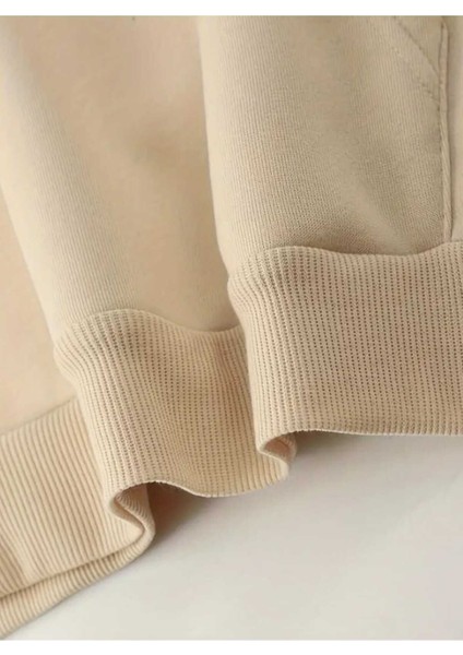 Uçan Balon Baskılı Kapüşonlu Cepli Içi Yünlü Bej Sweatshirt fırsatları