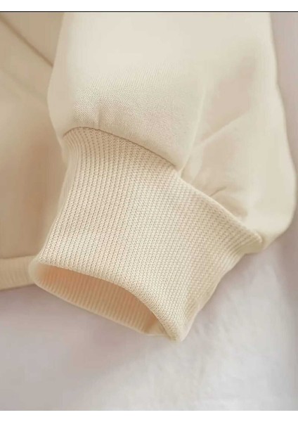 Dört Ağaç Baskılı Kapüşonlu Cepli Içi Yünlü Bej Sweatshirt fırsatları