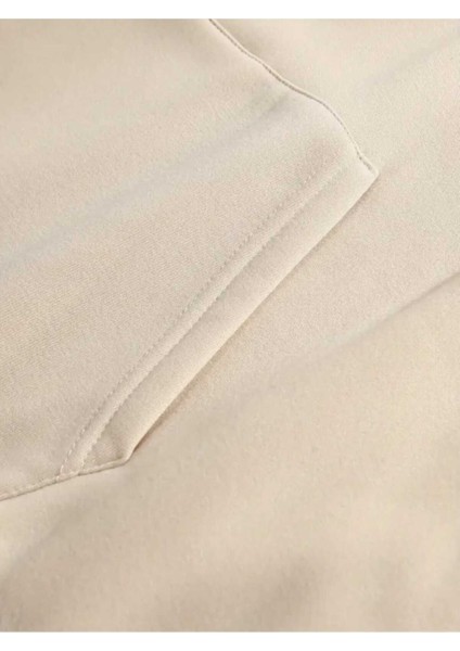 Stitch Arka Baskılı Kapüşonlu Cepli Içi Yünlü Bej Sweatshirt fırsatları