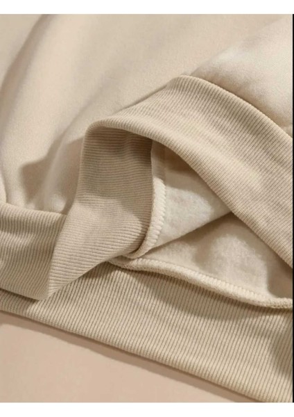 Stitch Arka Baskılı Kapüşonlu Cepli Içi Yünlü Bej Sweatshirt indirimleri