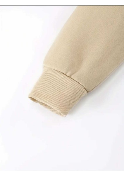 Bear Relax Baskılı Kapüşonlu Cepli Pamuklu Bej Sweatshirt fırsatları