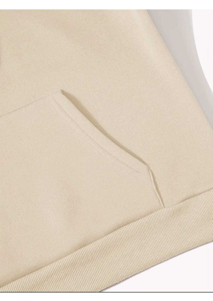 Bear Relax Baskılı Kapüşonlu Cepli Pamuklu Bej Sweatshirt indirimleri