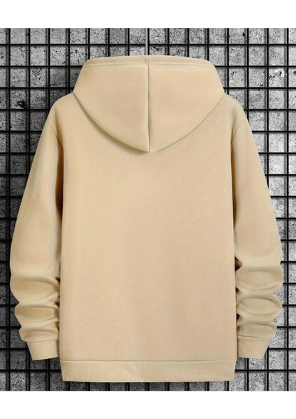 Man Struggles Baskılı Kapüşonlu Cepli Içi Yünlü Bej Sweatshirt fiyatları