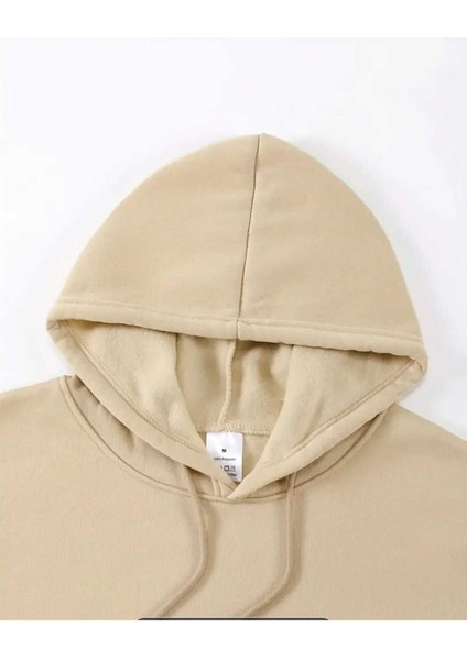 Man Struggles Baskılı Kapüşonlu Cepli Içi Yünlü Bej Sweatshirt modelleri
