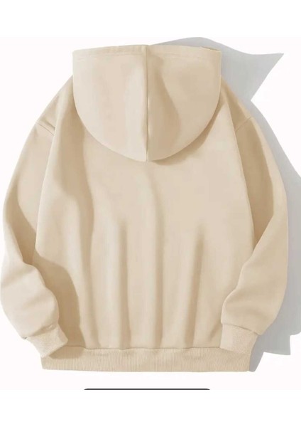 Christ Me Baskılı Kapüşonlu Cepli Içi Yünlü Bej Sweatshirt fiyatları