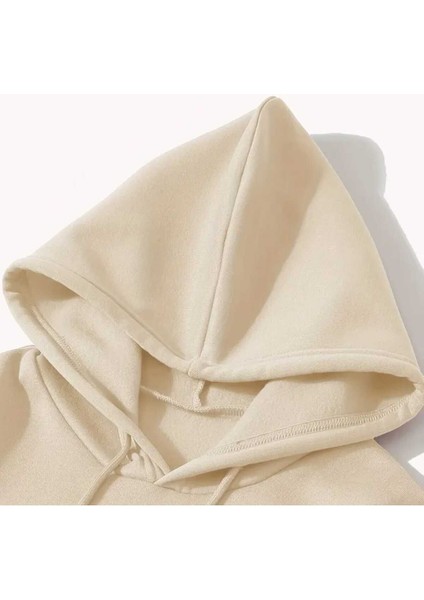 Christ Me Baskılı Kapüşonlu Cepli Içi Yünlü Bej Sweatshirt modelleri