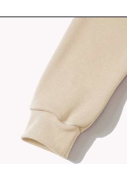 Christ Me Baskılı Kapüşonlu Cepli Içi Yünlü Bej Sweatshirt fırsatları