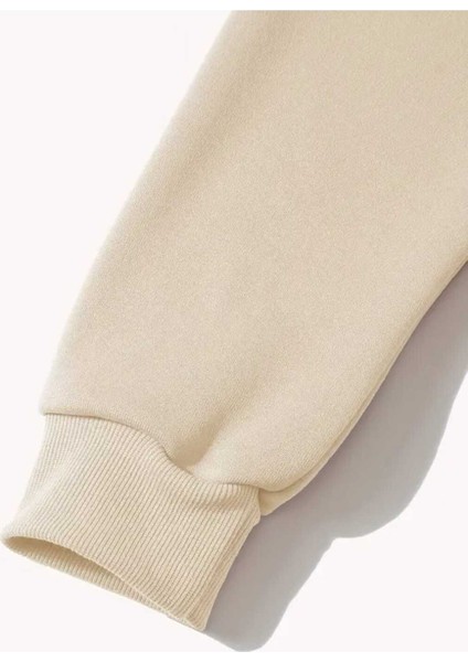 Yarı Leopar Çiçek Baskılı Kapüşonlu Cepli Içi Yünlü Bej Sweatshirt fırsatları