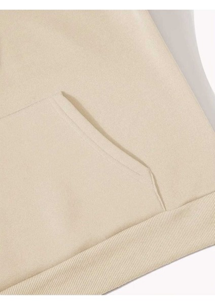 Yarı Leopar Çiçek Baskılı Kapüşonlu Cepli Içi Yünlü Bej Sweatshirt indirimleri