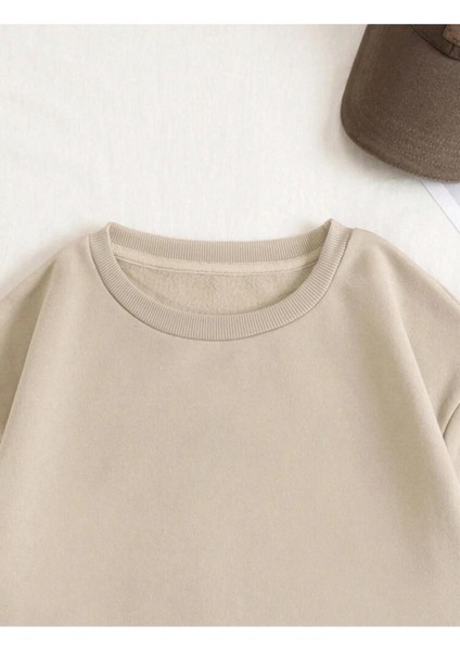Basic Bisiklet Yaka Içi Yünlü Bej Sweatshirt modelleri