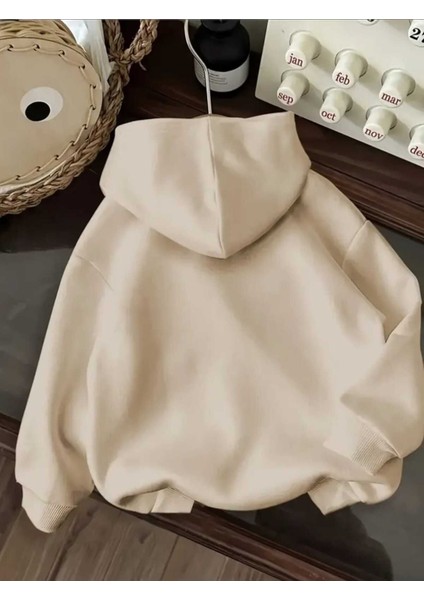 Gracie Abrams Baskılı Kapüşonlu Cepli Pamuklu Bej Sweatshirt fiyatları