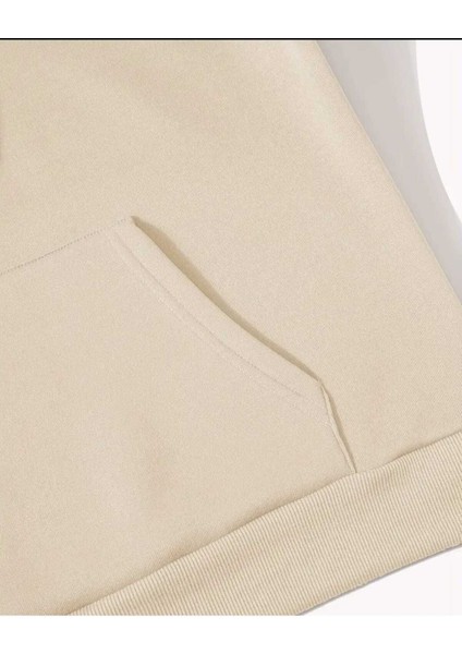 Teacher Baskılı Kaoüşonlu Cepli Pamuklu Bej Sweatshirt indirimleri
