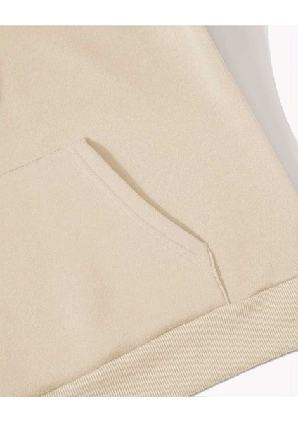 Sarı Zambak Baskılı Kapüşonlu Cepli Pamuklu Bej Sweatshirt indirimleri