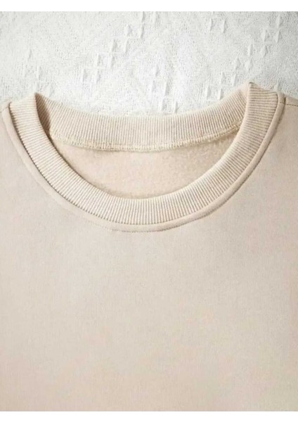 Dört Kaplumbağa Baskılı Bisiklet Yaka Bej Sweatshirt modelleri