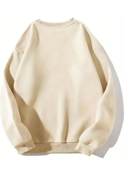 Sevimli Ayı Baskılı Bisiklet Yaka Bej Sweatshirt fiyatları