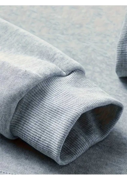 One Baskılı Kapüşonlu Cepli Içi Yünlü Gri Sweatshirt modelleri