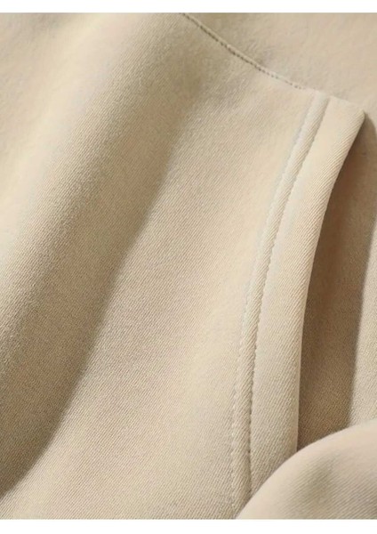Gitar Enstrüman Baskılı Kapüşonlu Cepli Içi Yünlü Bej Sweatshirt fırsatları