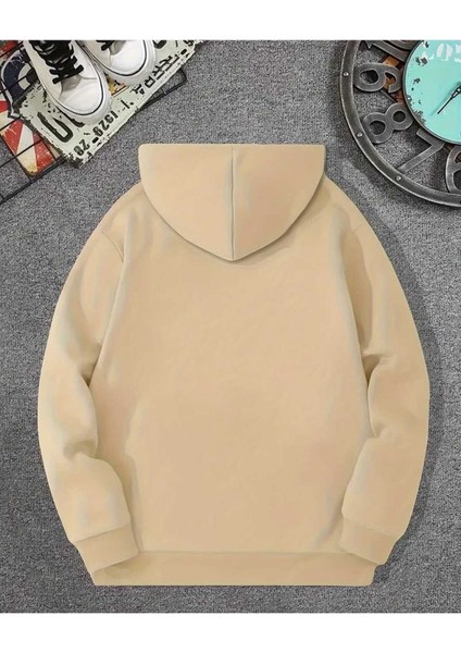 Puzzle Kalp Baskılı Kapüşonlu Cepli Pamuklu Bej Sweatshirt fiyatları