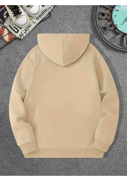 Uçak Baskılı Kapüşonlu Cepli Pamuklu Bej Sweatshirt fiyatları