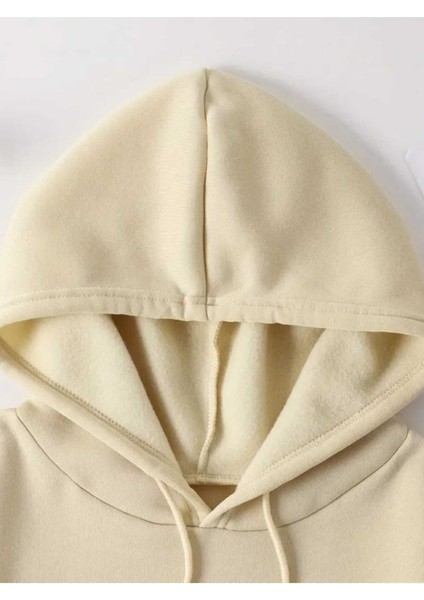 Güneş Ay Gezegen Baskılı Kapüşonlu Cepli Pamuklu Bej Sweatshirt modelleri