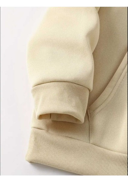 Güneş Ay Gezegen Baskılı Kapüşonlu Cepli Pamuklu Bej Sweatshirt fırsatları