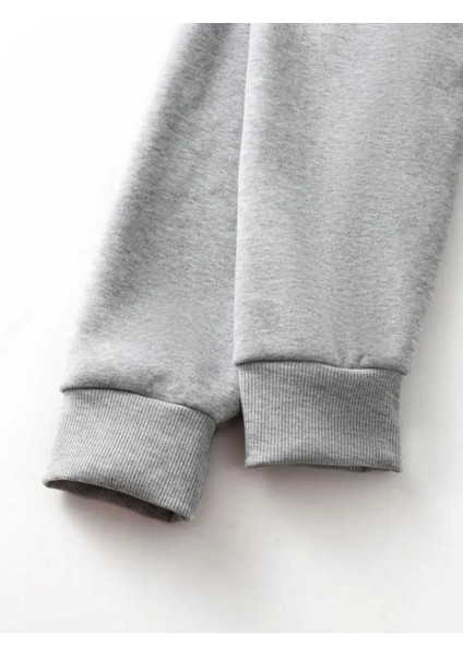 Bubble Milk Baskılı Kapüşonlu Cepli Içi Yünlü Gri Sweatshirt fırsatları