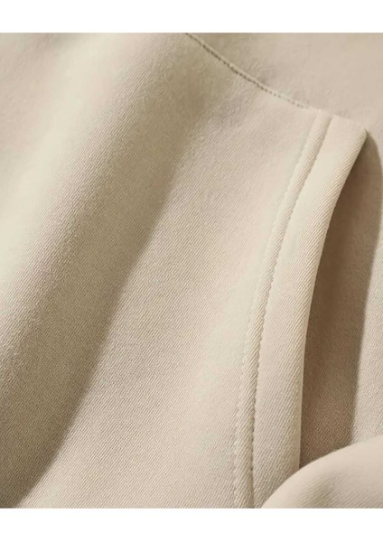Renkli Çiçekler Baskılı Kapüşonlu Cepli Pamuklu Bej Sweatshirt modelleri