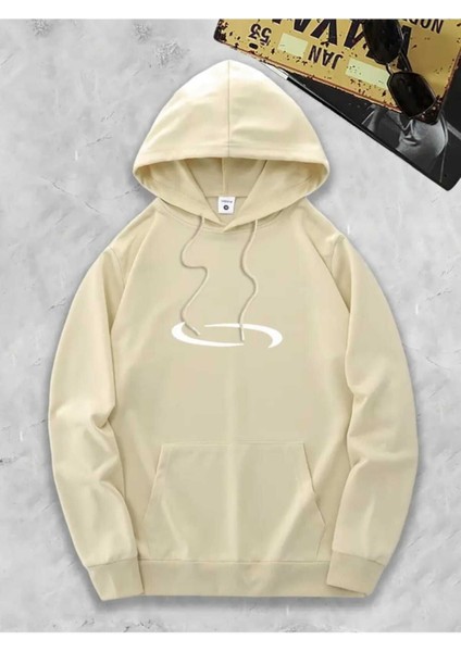 I Am Music Arka Baskılı Kapüşonlu Cepli Pamuklu Bej Sweatshirt fiyatları