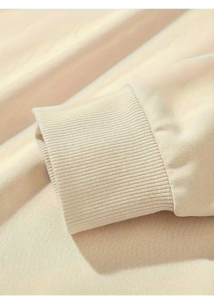 I Am Music Arka Baskılı Kapüşonlu Cepli Pamuklu Bej Sweatshirt fırsatları