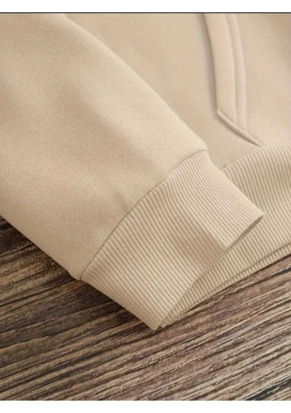 One Day At Time Baskılı Kapüşonlu Cepli Pamuklu Bej Sweatshirt fırsatları