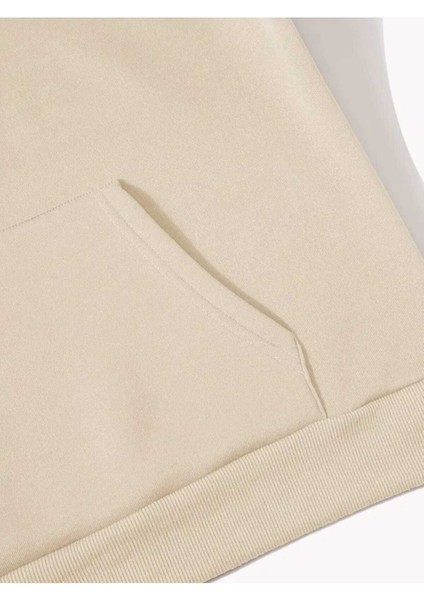 Maracuja Baskılı Kapüşonlu Cepli Içi Yünlü Bej Sweatshirt indirimleri