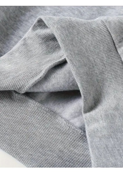 Leopar Desenli Kurdele Baskılı Bisiklet Yaka Gri Sweatshirt fırsatları
