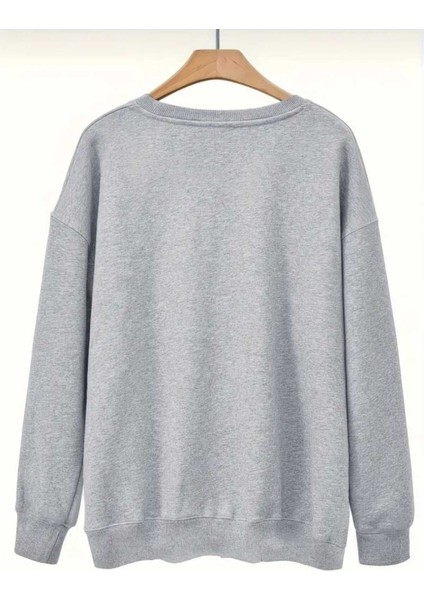 Çiçekli Cep Göğüs Baskılı Bisisklet Yaka Gri Sweatshirt fiyatları