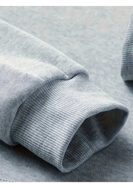 Uçak Baskılı Kapüşonlu Cepli Pamuklu Gri Sweatshirt modelleri