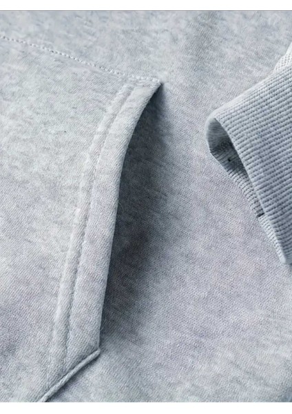 Uçak Baskılı Kapüşonlu Cepli Pamuklu Gri Sweatshirt fırsatları