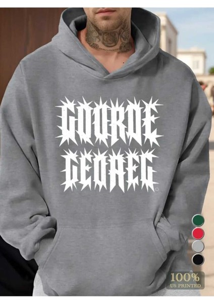 Gooroe Geoaeg Baskılı Kapüşonlu Cepli Içi Yünlü Gri Sweatshirt