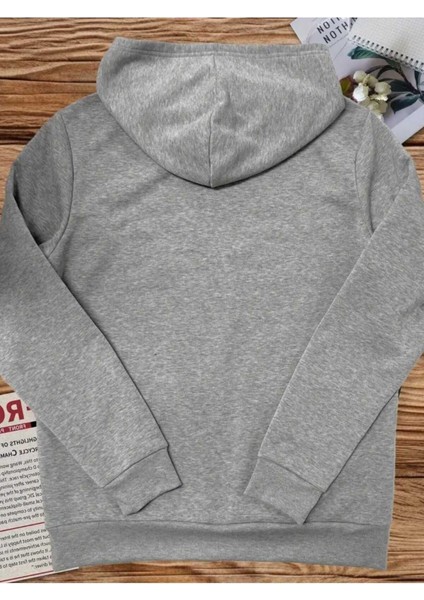 Gooroe Geoaeg Baskılı Kapüşonlu Cepli Içi Yünlü Gri Sweatshirt fiyatları