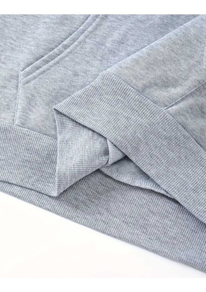 Gooroe Geoaeg Baskılı Kapüşonlu Cepli Içi Yünlü Gri Sweatshirt indirimleri