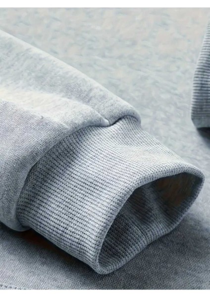 Yarım Aslan Yüzü Baskılı Kapüşonlu Cepli Pamuklu Gri Sweatshirt modelleri