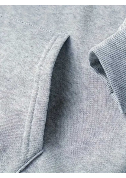 Yarım Aslan Yüzü Baskılı Kapüşonlu Cepli Pamuklu Gri Sweatshirt fırsatları