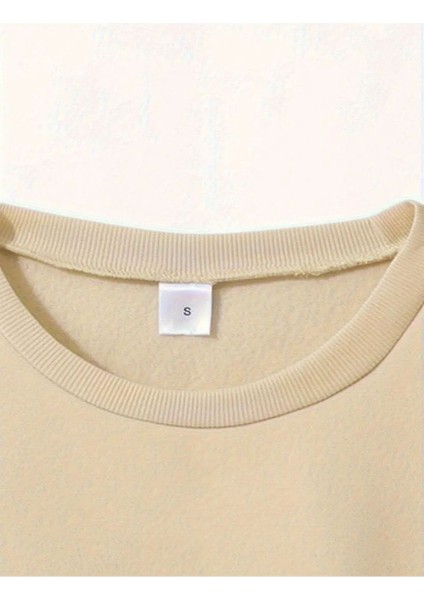 Basit Kalp Çizim Baskılı Bisiklet Yaka Bej Sweatshirt modelleri