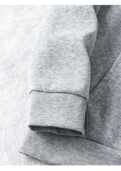 Slay All Day Baskılı Kapüşonlu Cepli Içi Yünlü Gri Sweatshirt modelleri