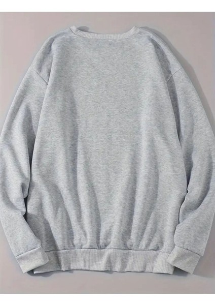 Parlak Pembe Kurdele Baskılı Bisiklet Yaka Gri Sweatshirt fiyatları