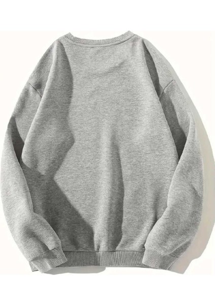 Sonbahar Yaprakları Baskılı Bisiklet Yaka Gri Sweatshirt fiyatları